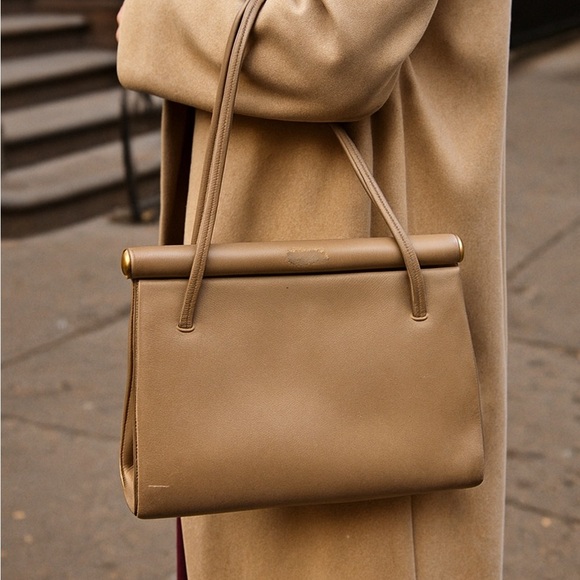 Vintage Judith Leiber for Bonwit Teller Double-Gusset Frame Bag — Taupe Leather - Picture 16 of 16